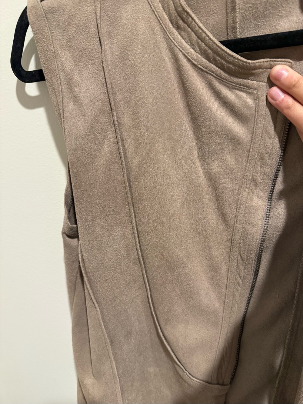 Ethereal Taupe Faux Suede Sleeveless Zip Vest - Picture 3 of 6